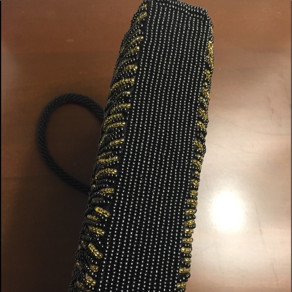 Vintage Beaded Black and Gold Evening Bag Handbag - Picture 6 of 8